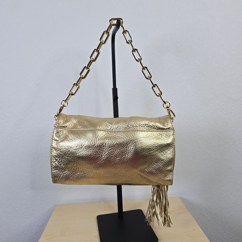 Lilly Pulitzer Banyan Clutch Gold Metallic Leather Bamboo Tassel Bag 14788 NEW - Picture 2 of 8
